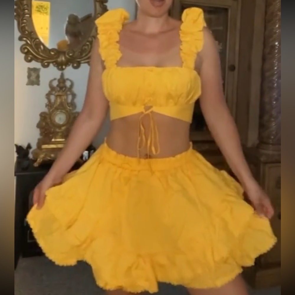 Yellow Ruffled Two-Piece Set